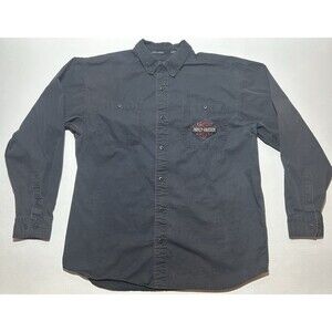Harley Davidson Motorcycles Black Button Down Skull Snakes Flame Shirt Men's XL